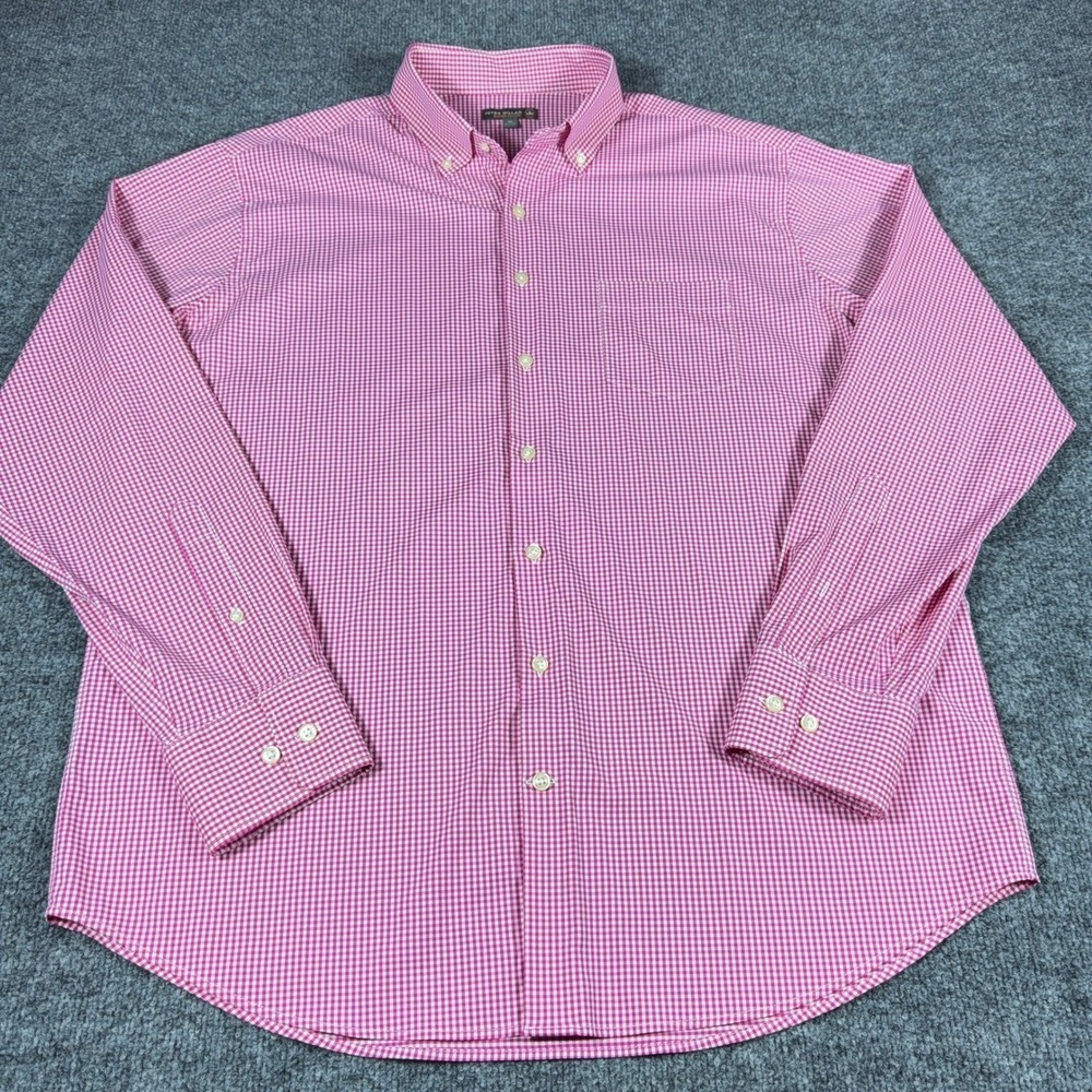 Peter Millar Summer Comfort Mens XL Pink Gingham Check Performance Shirt LS